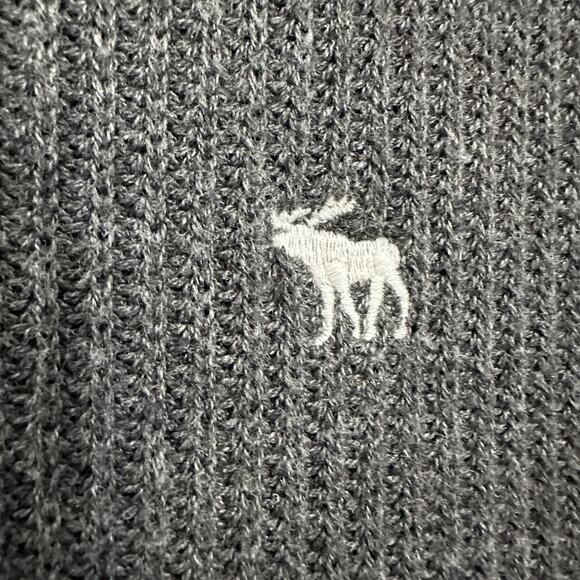 Abercrombie & Fitch Sweater Women L Gray Ribbed Knit Moose Logo Cropped Boxy - Picture 8 of 9